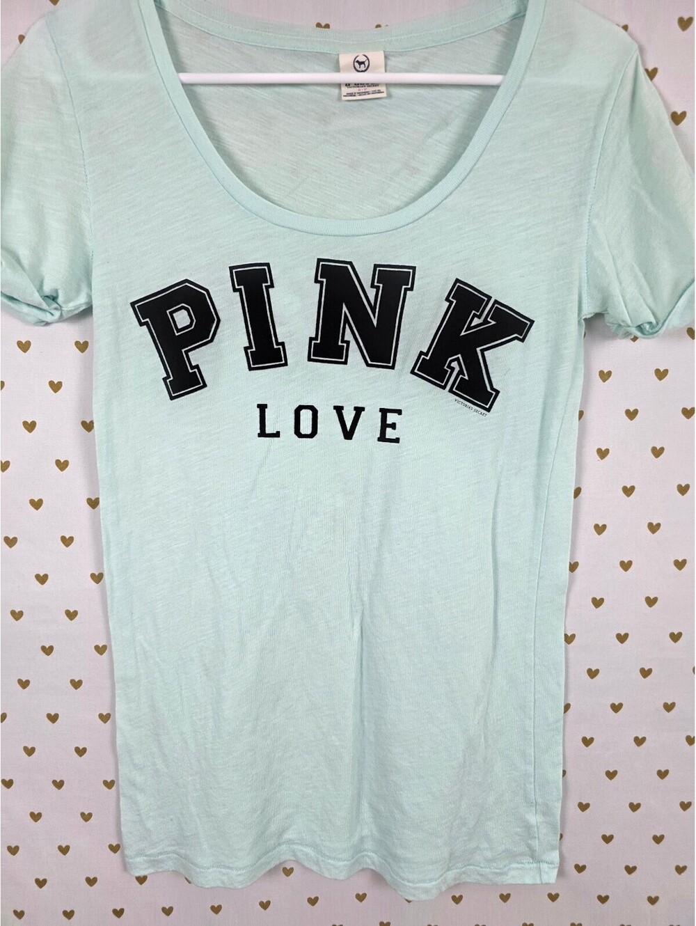Victorias Secret PINK Vintage Mint Thin Tee shirt Logo Love Small